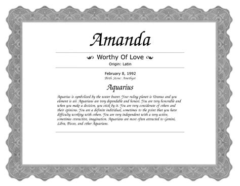 Name Meaning Certificate Free Printable